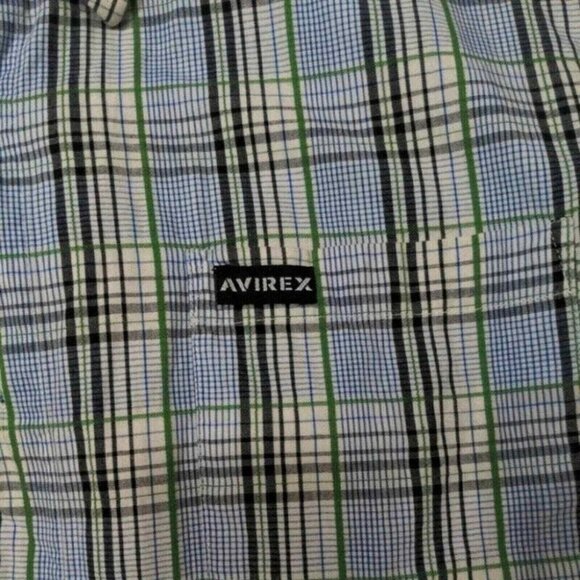 Avirex button down Shirt Mens XL short sleeve Gray plaid‎ 100% cotton - Picture 2 of 6